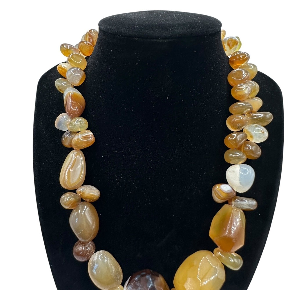 Beaded Agate Necklace Warm Earth Tones Statement Choker 18" 127g - Picture 3 of 16